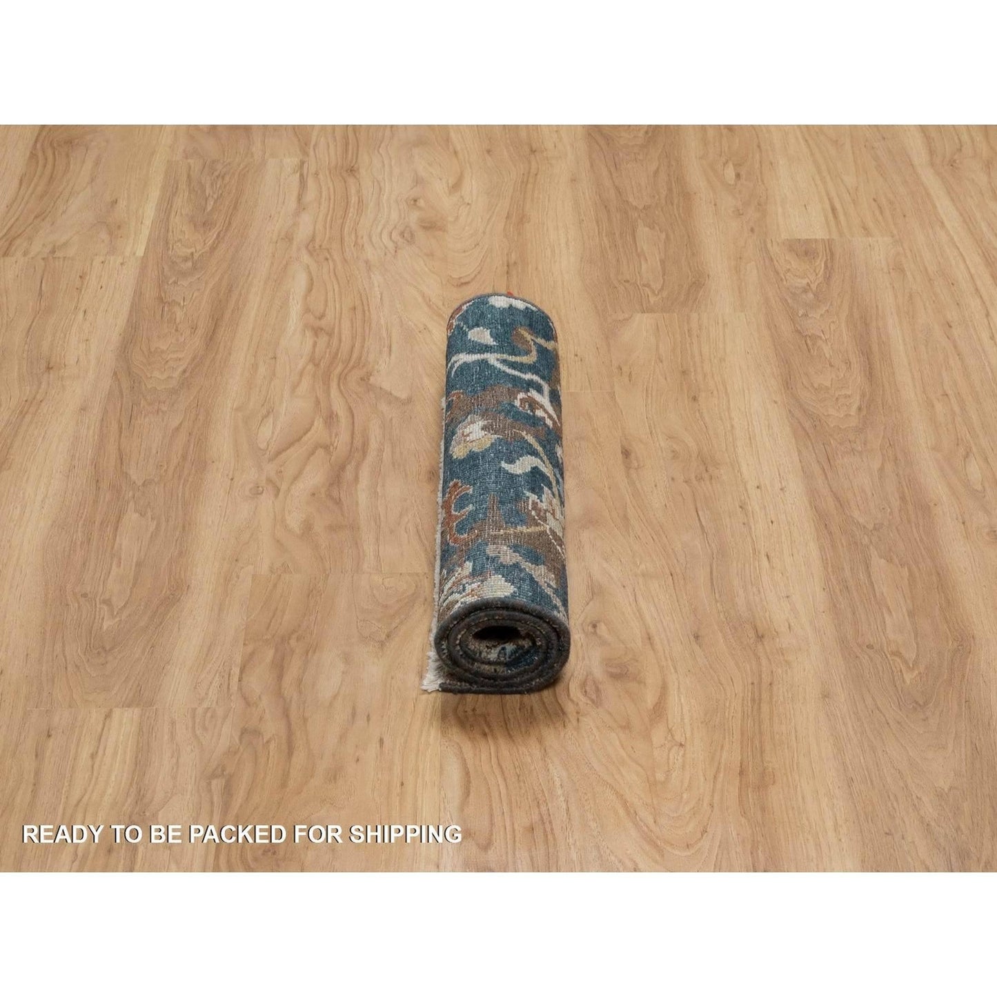 2'1"X3' Yale Blue Broken Pattern Oushak Design Wool Hand Knotted Mat Rug