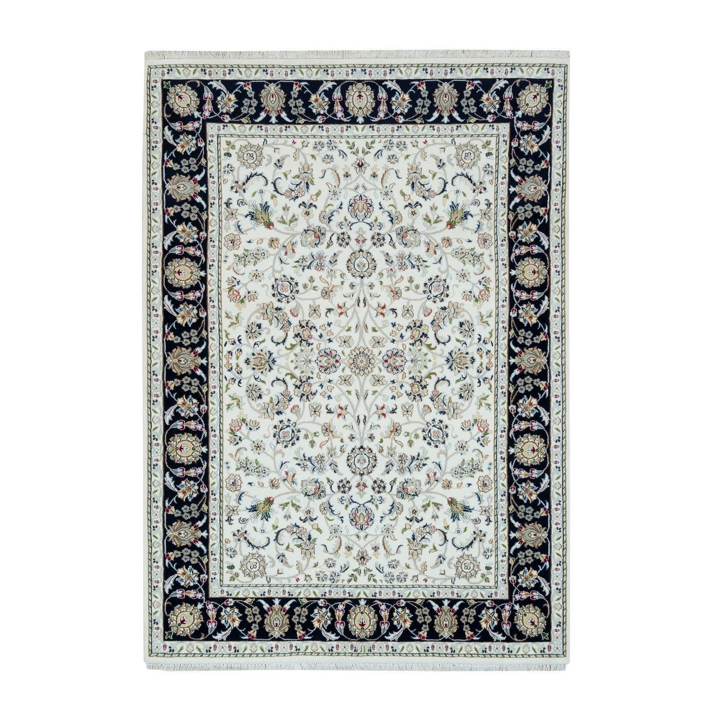 5'X7' Powder White Nain Design 250 Kpsi Soft Wool Hand Knotted Rug