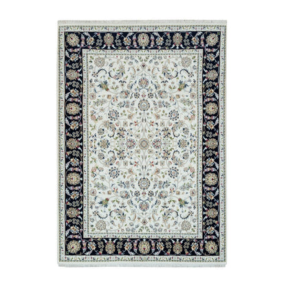 5'X7' Powder White Nain Design 250 Kpsi Soft Wool Hand Knotted Rug