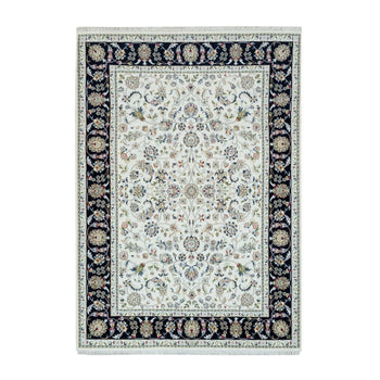 5'X7' Powder White Nain Design 250 Kpsi Soft Wool Hand Knotted Rug