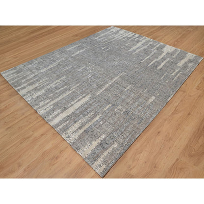 8'1"X10'2" Gray Nepali Weave Line Design Textured Wool Hand Knotted Rug