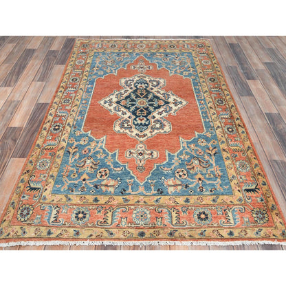 3'10"X6'2"Orange Afghan With Bookshaish Design Hand Knotted Pure Wool Rug