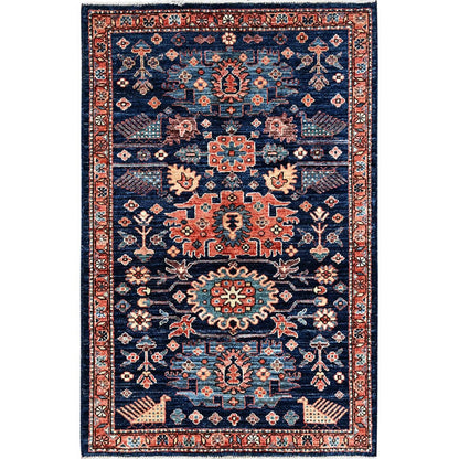 3'4"X5'1" Yale Blue Heris All Over Design Soft Wool Hand Knotted Rug