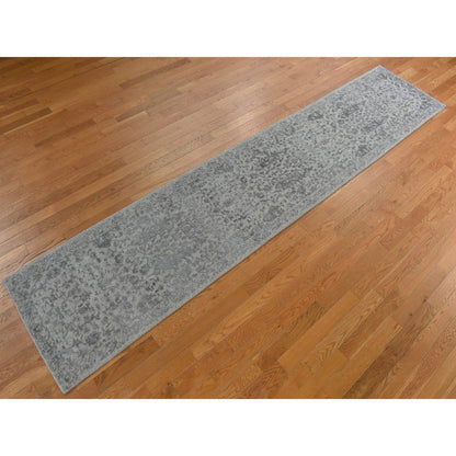 2'5"X12' Gray Jacquard Hand Loomed Broken Cypress Tree Design Runner Rug