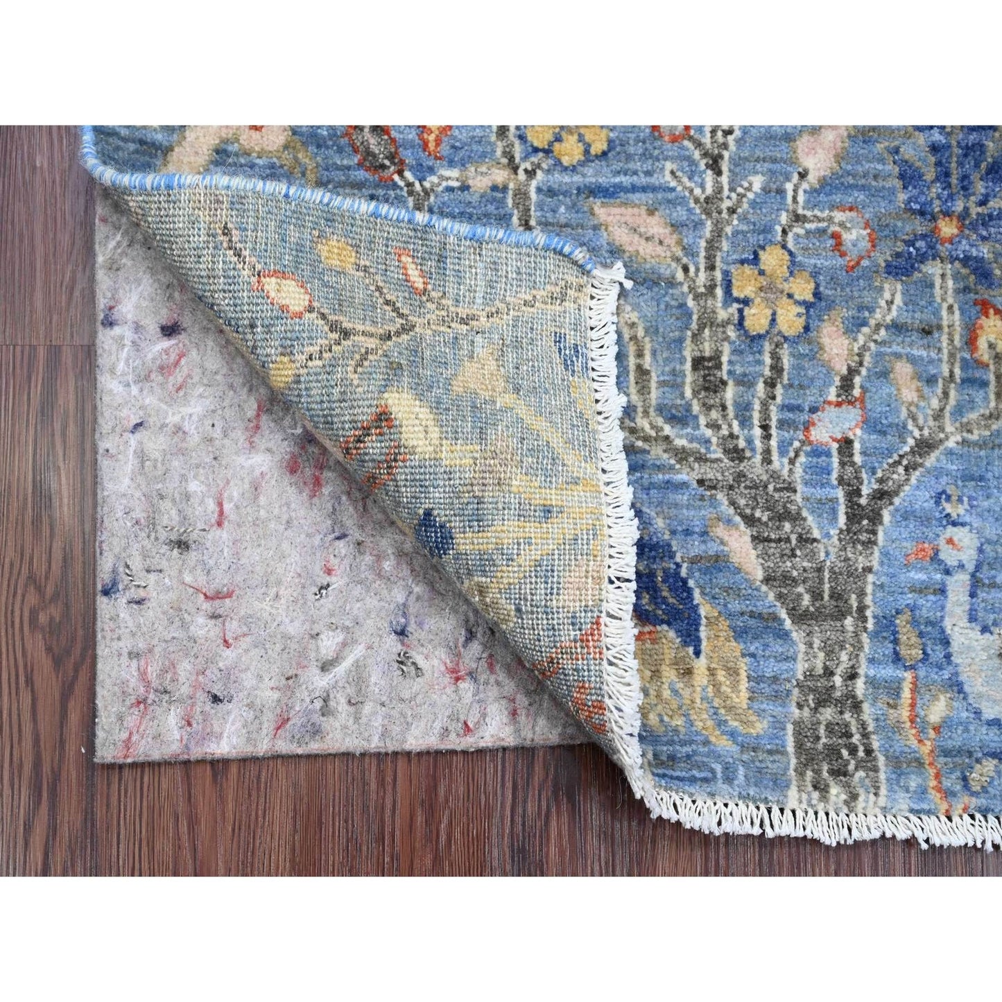 Rug 2'x3' Blue Afghan Peshawar Birds Design Soft Wool Hand Knotted Mat