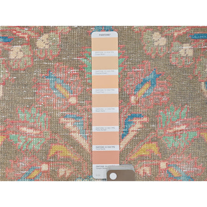 3'X10'1" Taupe Worn Down Old Farsian Hand Knotted Wool Wide Runner Rug