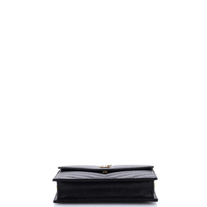 Saint Laurent Classic Monogram Wallet On Chain Matelasse Chevron Leather Small