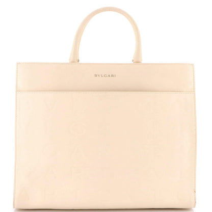 Bvlgari Logo Convertible Tote Embroidered Leather Medium