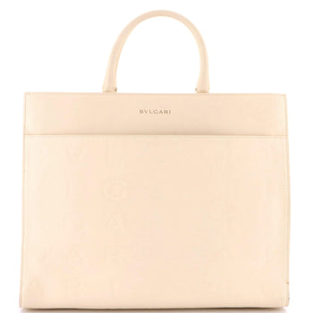 Bvlgari Logo Convertible Tote Embroidered Leather Medium