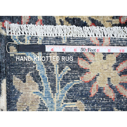 6'X6' Blue Afghan Peshawar Birds Design Hand Knotted Soft Wool Square Rug