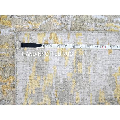 2'7'X23'6" Beige Abstract Design Wool And Silk Hand Knotted Xl Runner Rug