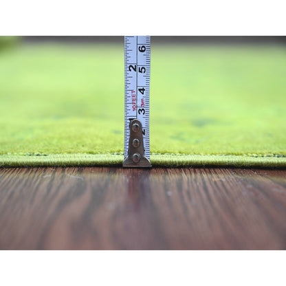 6'X8'2" Green Overdyed Kazak Geometric Design Hand Knotted Pure Wool Rug