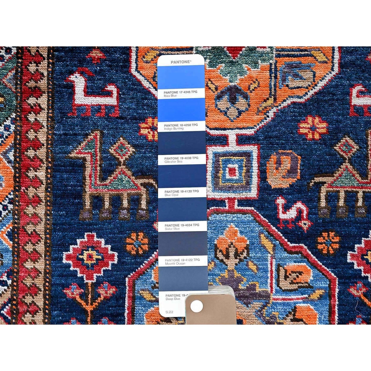 2'8"X9'5" Sailor Blue Caucasian Design Revival Hand Knotted Wool Runner Rug
