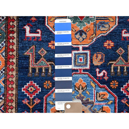 2'8"X9'5" Sailor Blue Caucasian Design Revival Hand Knotted Wool Runner Rug