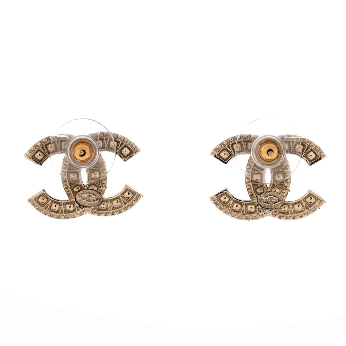 Chanel Cc Stud Earrings Metal With Crystals