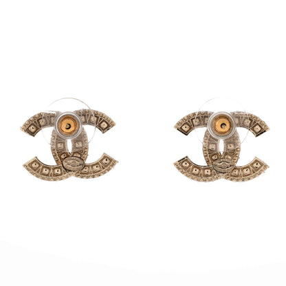 Chanel Cc Stud Earrings Metal With Crystals