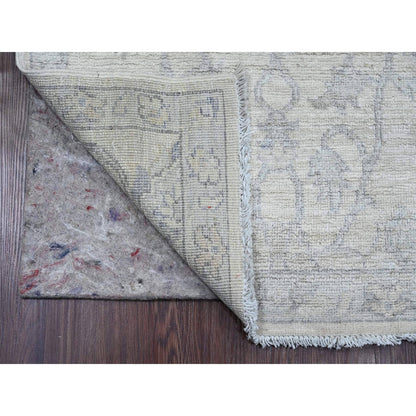 2'5"X11'1" White Washed Peshawar Leaf Design Hand Knotted Wool Runner Rug