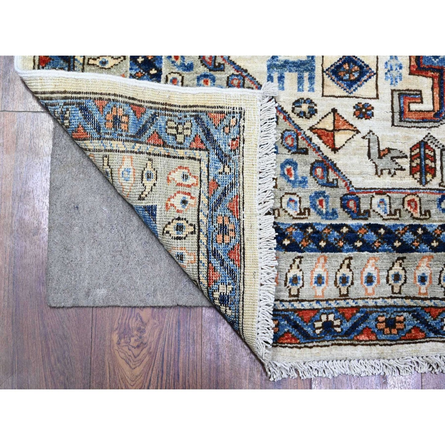 4'2"X11'4" Silky White Aryana Collection Wool Hand Knotted Oriental Rug