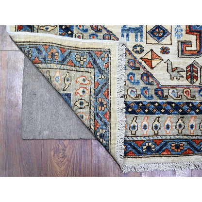 4'2"X11'4" Silky White Aryana Collection Wool Hand Knotted Oriental Rug