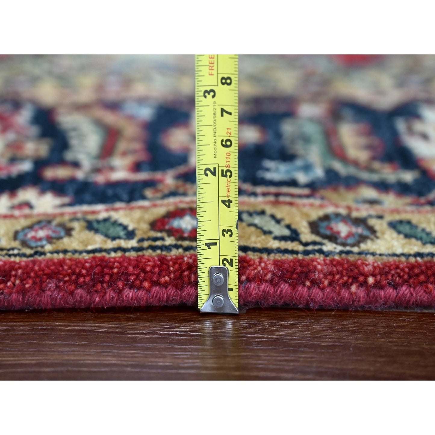 5'X6'10" Harvard Crimson Red 100% Wool Hand Knotted Karjihooz Design Rug