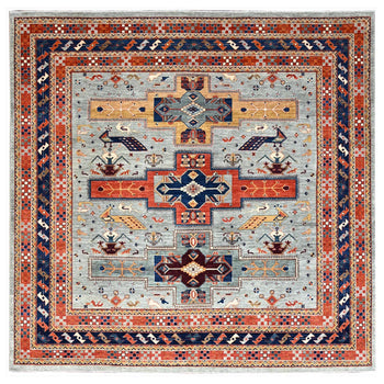 10'X10' Krypton Gray Caucasian Design Hand Knotted 200 Kpsi Wool Rug