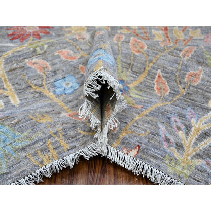 12'X12' Gray Hand Knotted Peshawar Birds Of Paradise Square Oriental Rug