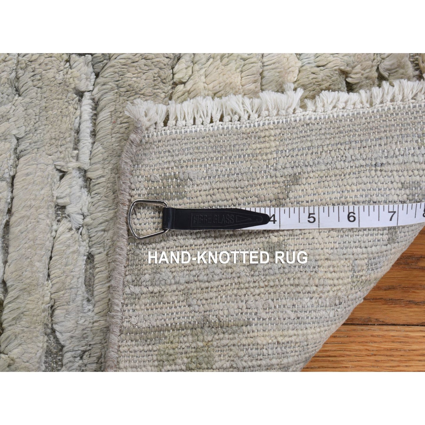 2'X2' Bone White Sample Modern Silk With Wool Hand Knotted Square Rug