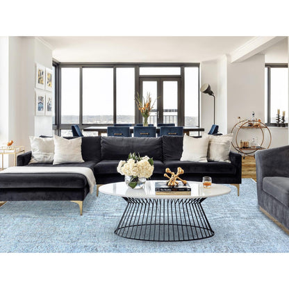 6'X8'9" Blue 100% Wool Clean Cropped Thin Hand Knotted Vintage Tebraz Rug