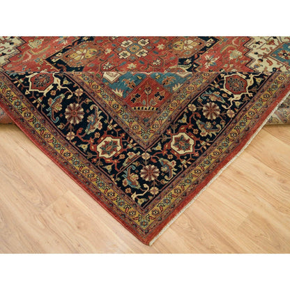10'X10' Red Hand Knotted Heris Re-Creation Wool Square Oriental Rug