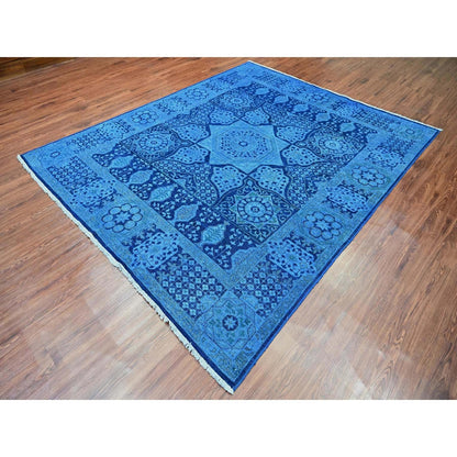 8'X9'6" Blue Peshawar Mamluk Design Distressed 100% Wool Hand Knotted Rug