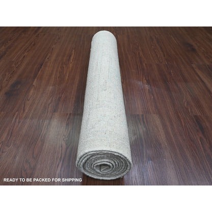 2'8"X9'7" Gray Hand Knotted Angora Oushak Leaf Design All Wool Runner Rug