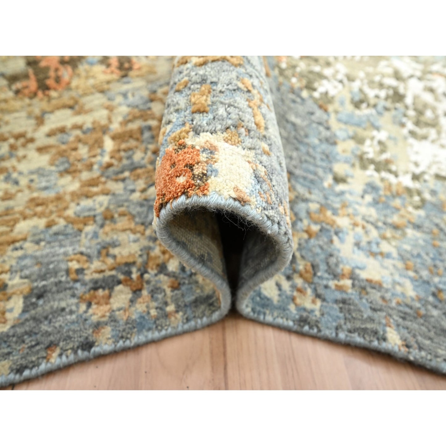 6'1"X9'2" Gray With Rust Abstract Design Wool Hand Knotted Oriental Rug