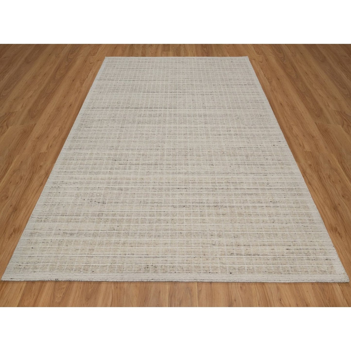 8'X10' Ivory Loomed Knotted Rug Modern Plain Decor Box Design Soft Wool