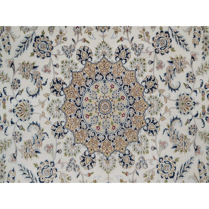 8'7"X12' Ivory Wool And Silk Nain Medallion Design Hand Knotted Rug