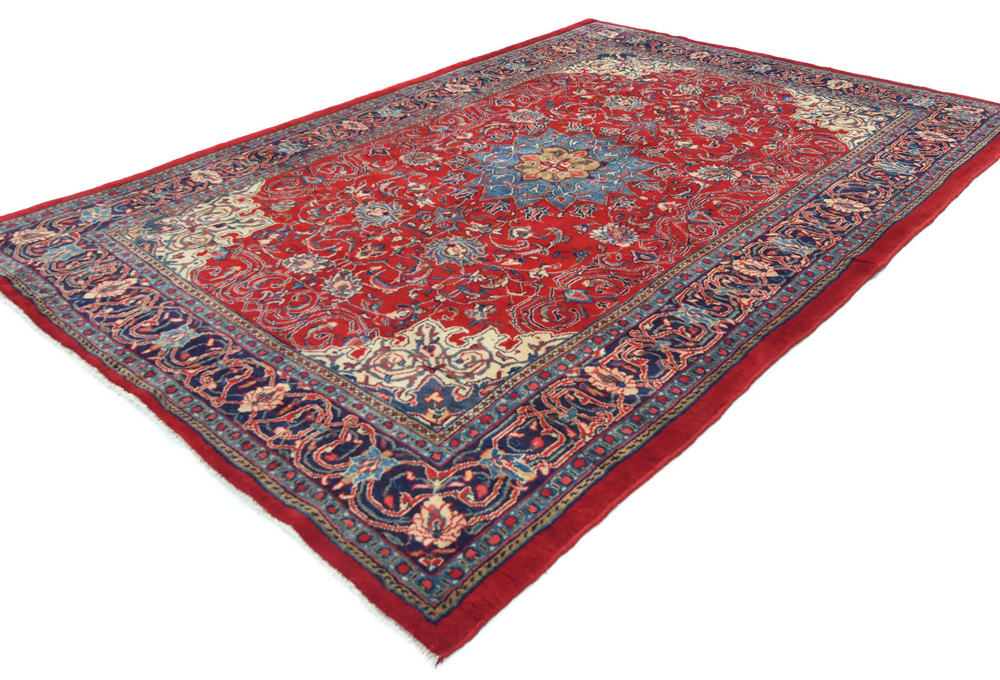 Hand-knotted oriental rug vintage red floral design traditional carpet 7x10
