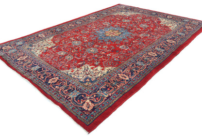 Hand-knotted oriental rug vintage red floral design traditional carpet 7x10