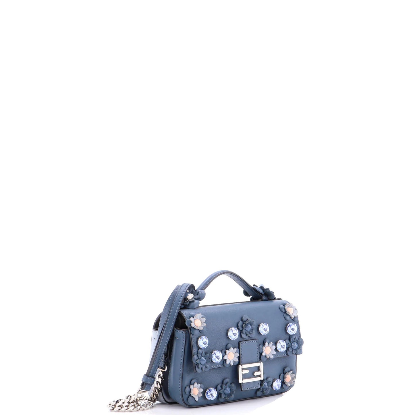 Fendi Flowerland Double Baguette Crossbody Bag Embellished Leather Micro