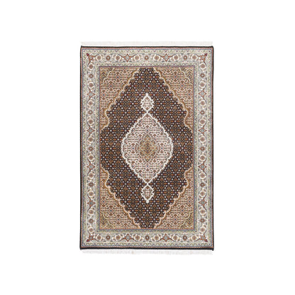 3'10"X6' Hand Knotted Tebraz Mahi Fish Medallion Design Wool And Silk Rug