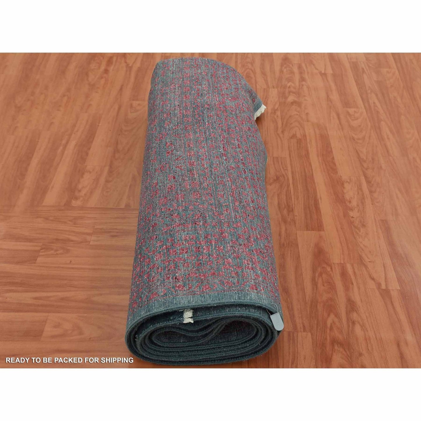 8'X9'9" Dark Green Obscured Mamluk Design Wool And Silk Hand Knotted Rug