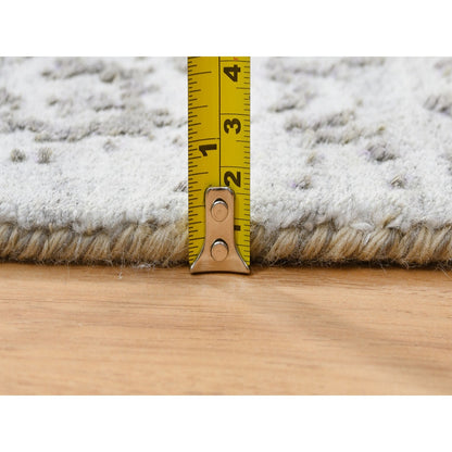 2'6"X8' Gray Broken Farsian Design Wool/Silk Hand Knotted Runner Rug