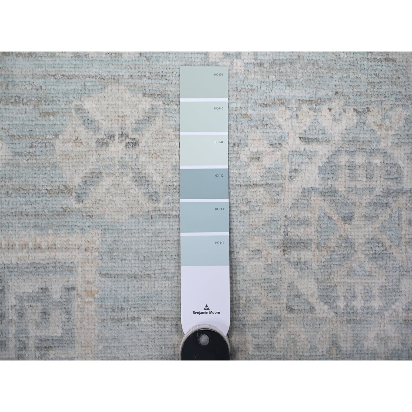 8'10"X11'3" Stone Blue Washed Out Peshawar Hand Knotted Pure Wool Rug
