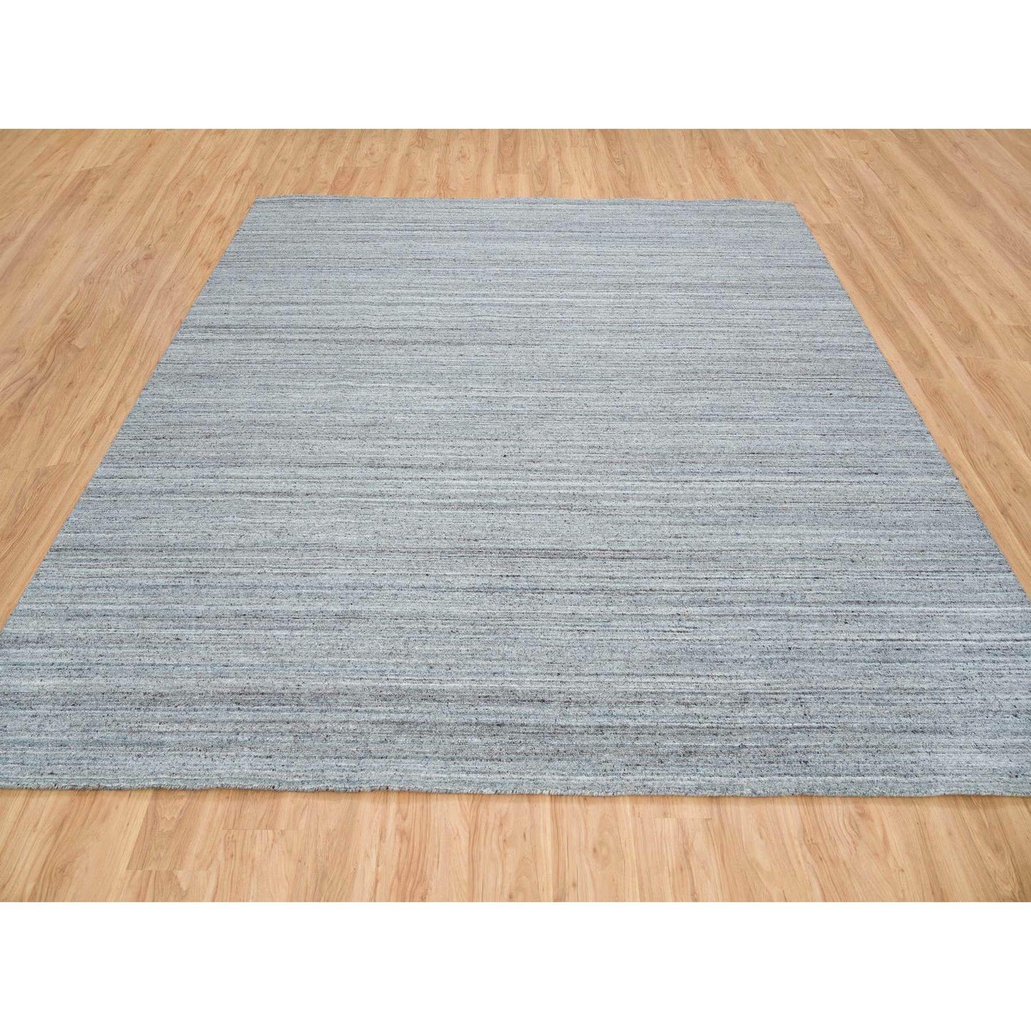10'1"X10'1"Gray Wool Hand Loomed Modern Striae Design Square Oriental Rug