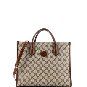 Gucci Structured Top Handle Open Tote Gg Coated Canvas Small