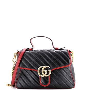 Gucci Gg Marmont Top Handle Flap Bag Diagonal Quilted Leather Small