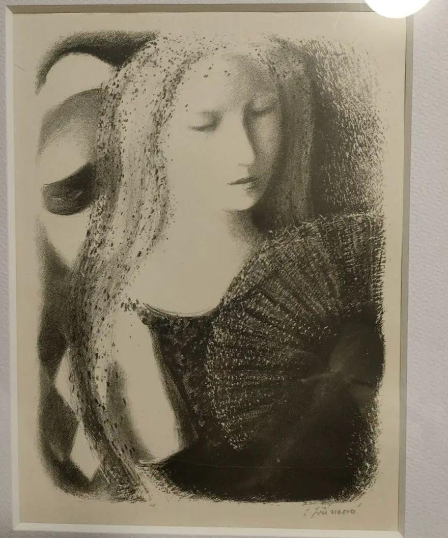 Framed - Ludmila Jirincova Signed Lithograph Woman Portrait Czech Modernist Art