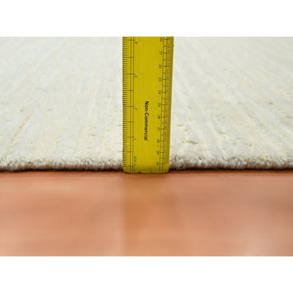 9'X11'10" Chiffon White Plain Solid Design Textured Wool Hand Knotted Rug