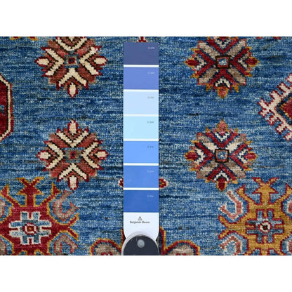 10'2"X13'8" Blue Hand Knotted Super Kazak All Over Motifs Oriental Rug