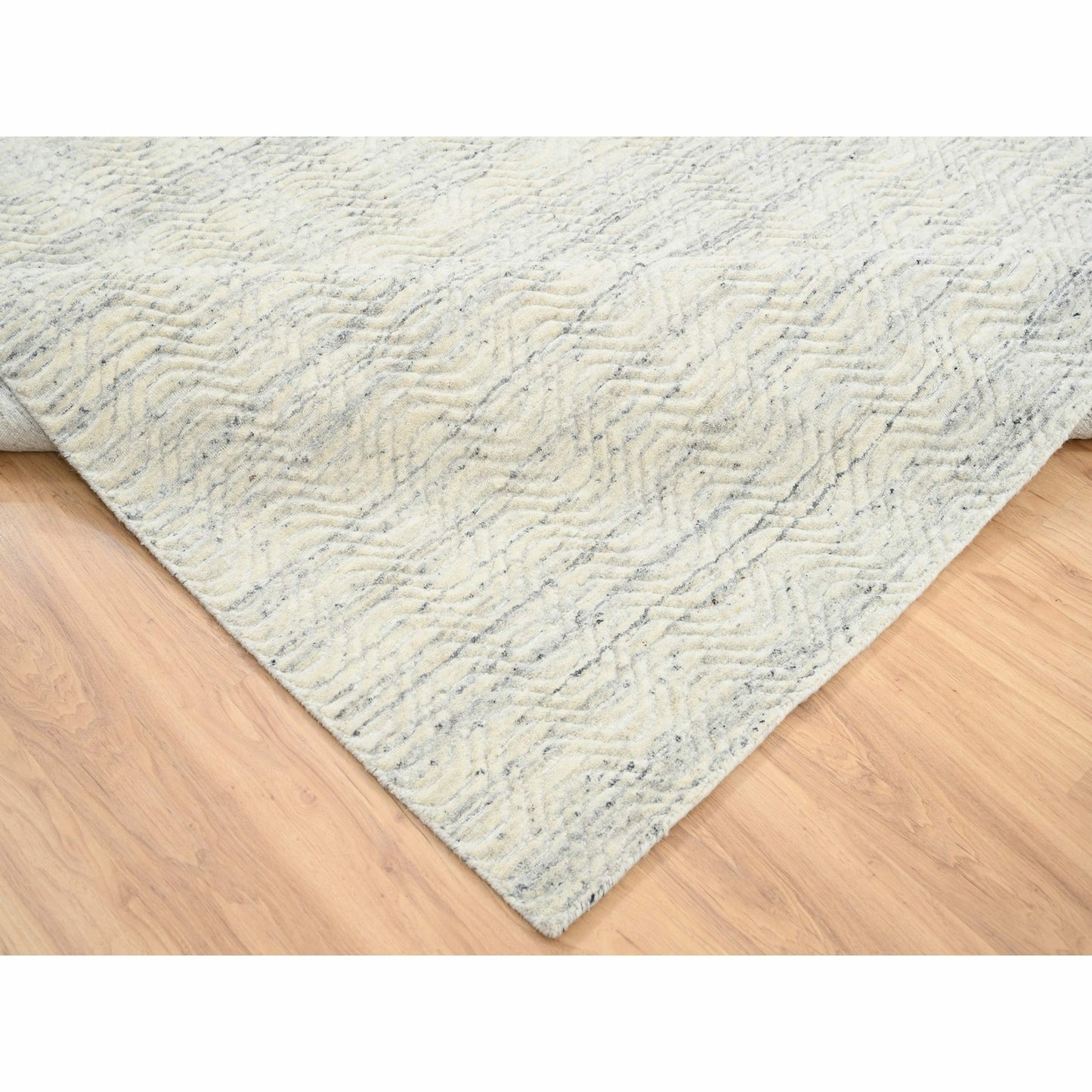 10'1"X10'1" Beige Hand Loomed Modern Design Wool Square Oriental Rug