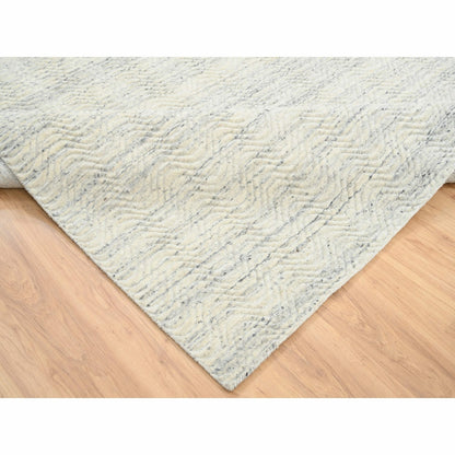 10'1"X10'1" Beige Hand Loomed Modern Design Wool Square Oriental Rug