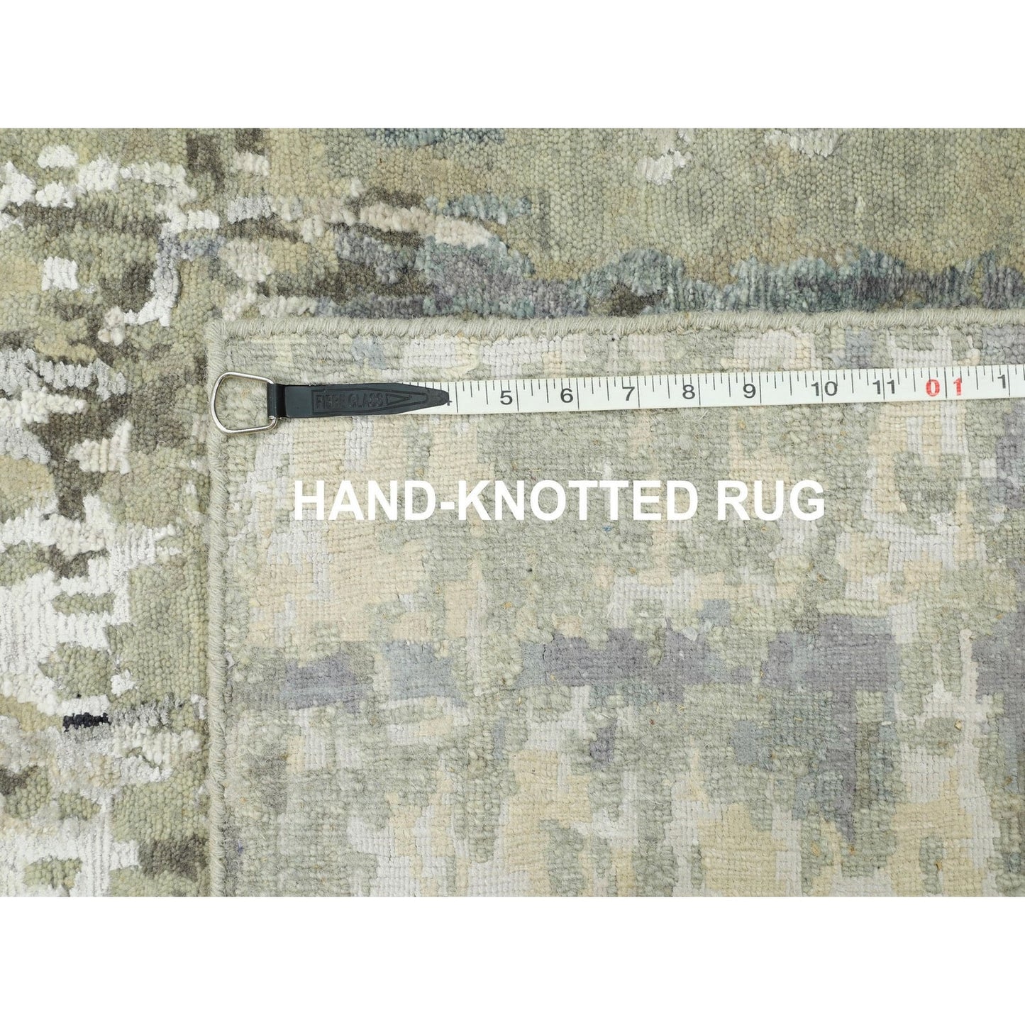 2'8"X19'10" Silver Gray Wool & Silk Modern Abstract Design Runner Rug